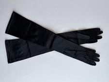 1950s Full Length Black Satin Opera Gloves Elbow High Women  s Sz Small W Germany