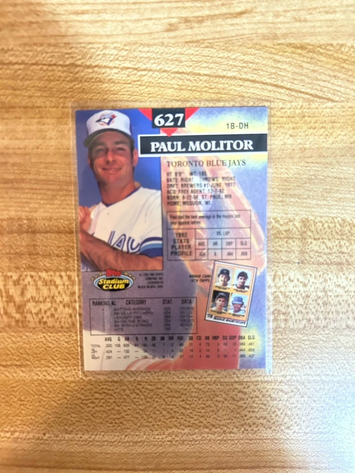 1993 Topps Stadium Club - Paul Molitor #627 - Image 4 of 4