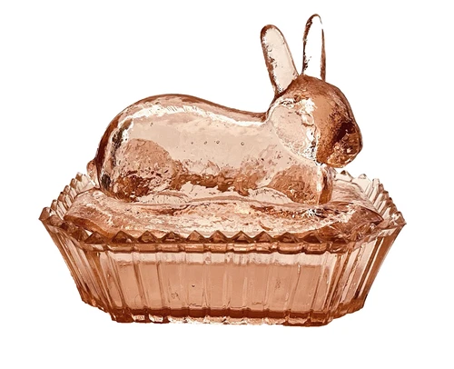 Vtg Square Pink Glass Rabbit on Nest Covered Dish Box Bunny Westmoreland Easter
