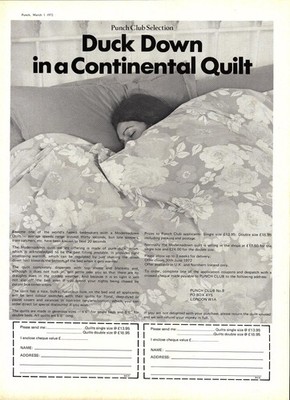1972 Anzeige ''Entendaunen Continental Quilt'' Lochmagazin Angebot Original Printanzeige