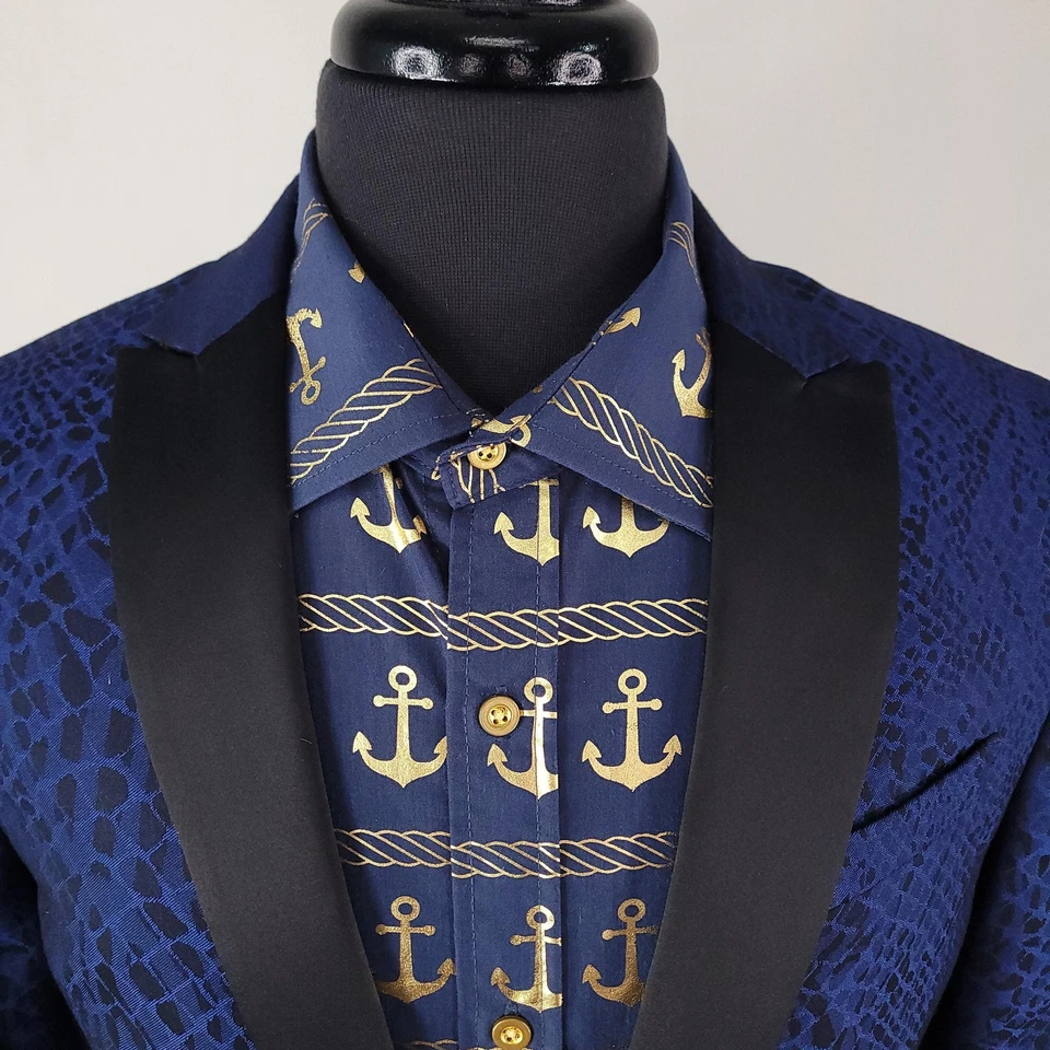 J Ferrar Blazer мужской 40 Slim Fit синий черный смокинг змеиная кожа пик лацкан куртка - Изображение 2 из 4