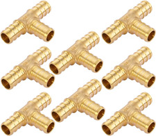 1/2 Inch T PEX Tee 1/2" X 1/2" X 1/2" Pack of 8 Lead-Free Brass Barb Crimp Pip