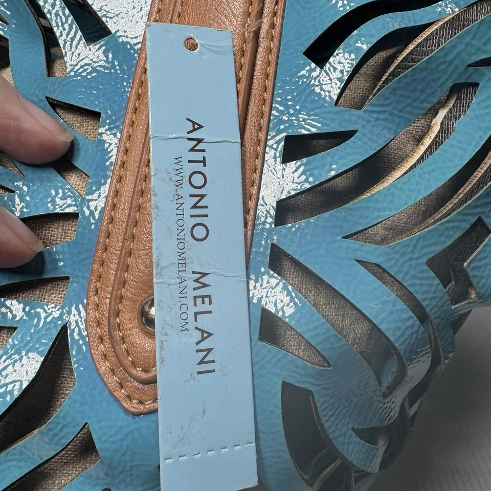 ANTONIO MELANI 工具专利托特包绿松石棕色人造皮革手提包全新带标签 Damag — 第 3/4 张图片