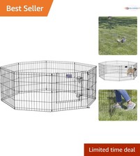 Folding Metal Dog Exercise Pen Indoor Outdoor 16 Sq Ft Secure Door 24 Inches