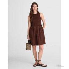 Madewell Brown The Melody Smocked Mini Dress Size Small NWT Cotton Poplin Summer