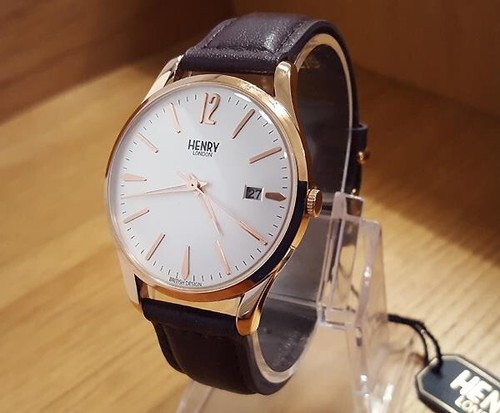 Orologio Uomo Pelle Marrone Tradizionale Henry London Hampstead Oro Rosa BNiB - Foto 2 di 8