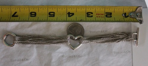Bracelet vintage Tiffany & Co en argent sterling 925 cœur ouvert multi chaîne maille 7" remise (Z)