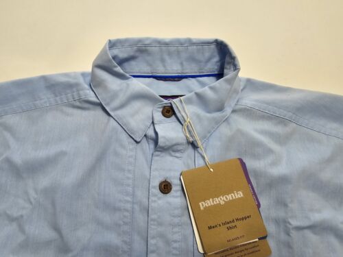 NWT Patagonia Men's Extra Small Chambray Lago Blue Island Hopper S/S Shirt - Picture 14 of 23