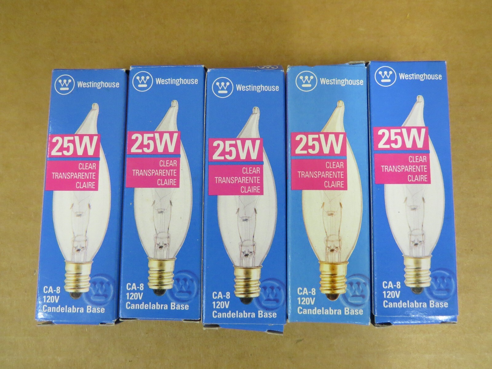 Lot of 5 Westinghouse 03274 25W 120V Clear CA8 Light Bulb, 1500 Hour 190 Lumen