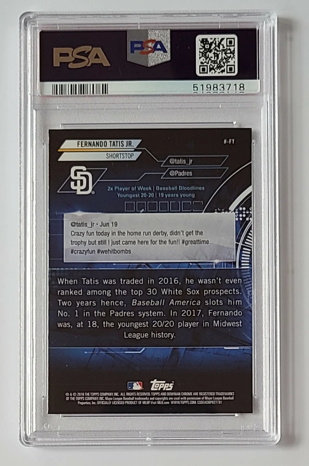 Fernando Tatis Jr. 2018 Bowman Chrome Trending RC Rookie PSA 10 GEM MINT Padres - Image 2 of 2