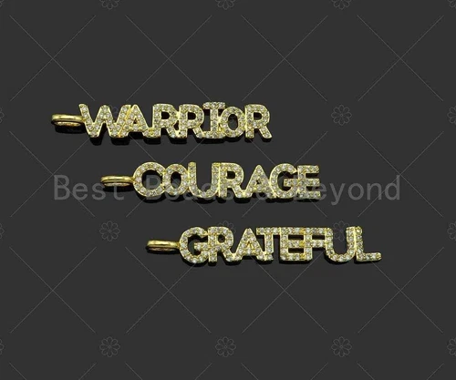 CZ Micro PaveWarrior Courage Grateful Words Pendant,Cubic Zirconia Gold