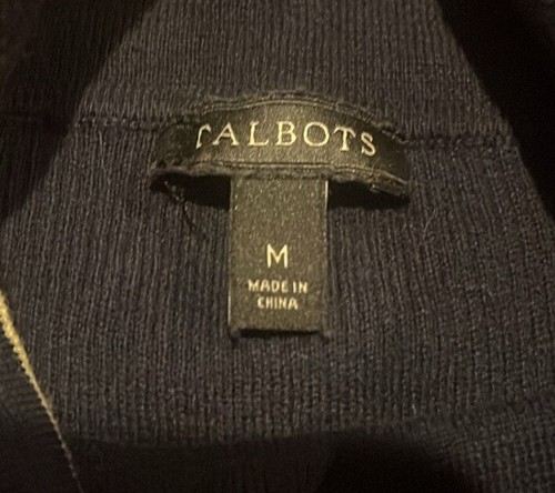 Talbots Navy Blue & Yellow Stripe Ribbed Cotton Blend Turtleneck, Women's M - Picture 6 of 7