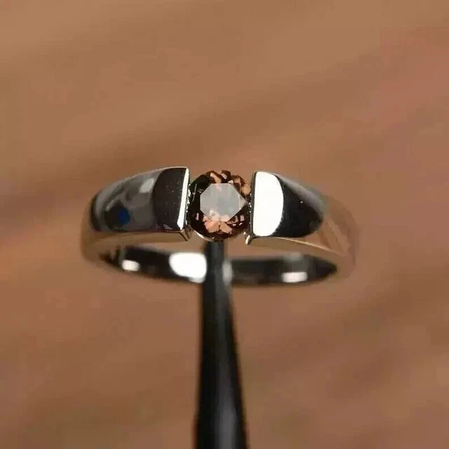 2Ct Round Lab-Created Brown Diamond Solitaire Men's Ring 14K White Gold Plated - Image 3 of 4