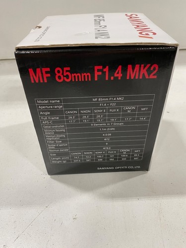 Samyang MF 85MM F1.4 MK2 Lens Manual Focus 9blades - Picture 5 of 5