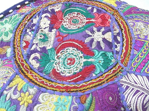 Khambadiya Floral Patchwork Round Bean Bag Pouf Ottoman Pouffe Cover Seat Stool - Picture 39 of 90