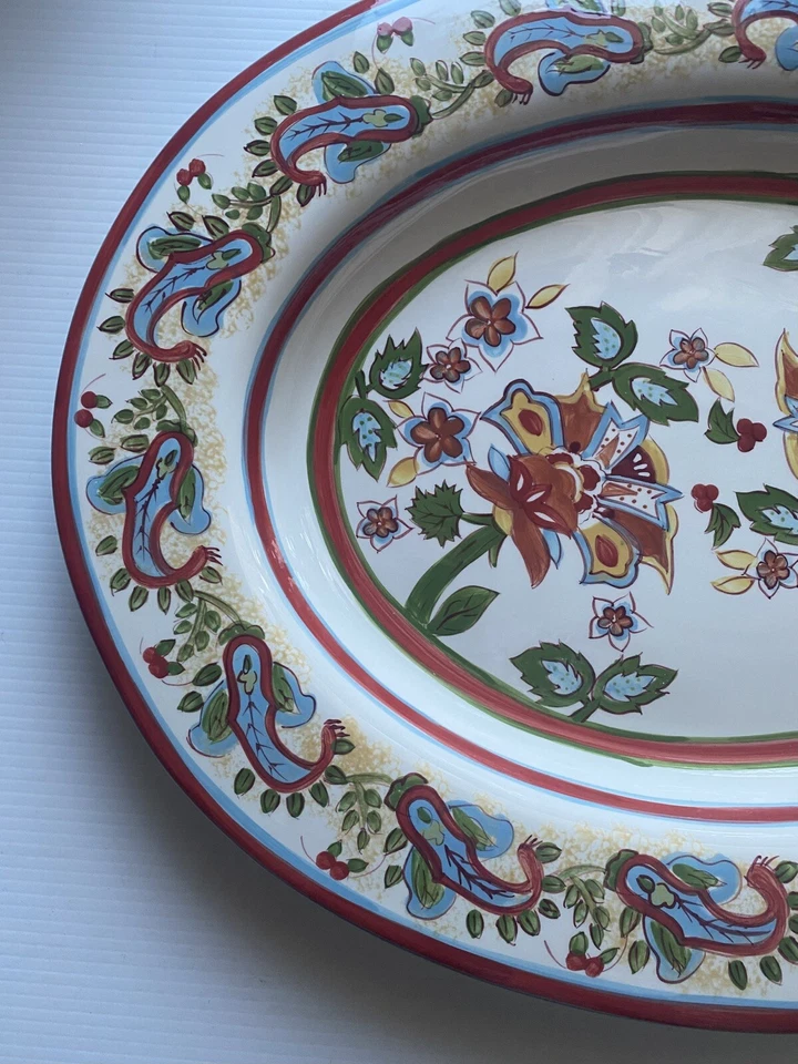 "Plato grande ovalado de cerámica Pottery Barn Sausalito cachemira 18,5"" X 14,5""" Foto 2 de 4