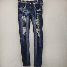 MACHINE WOMEN'S JEANS BLUE SIZE 3 JUNIOR DENIM STRETCH SKINNY PANTS DISTRESSED 