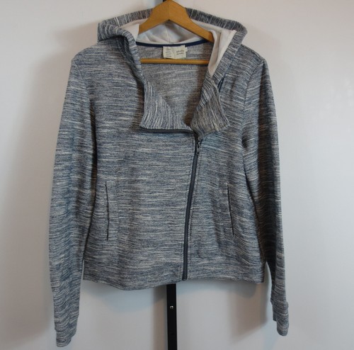 Saturday Sunday Hooded Asymmetrical Sweater Sz M Heather Blue Zip Anthropologie