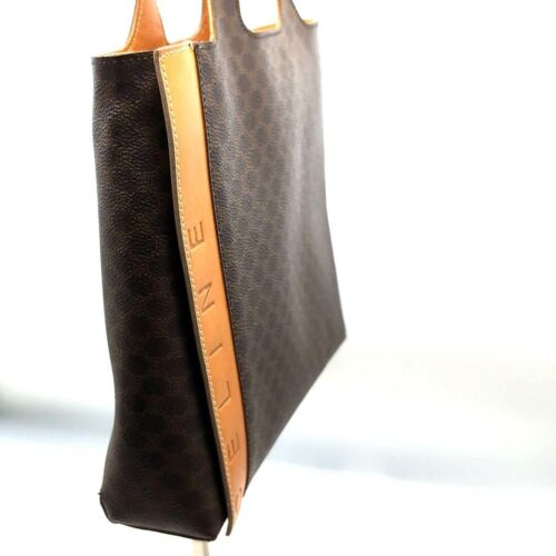 CELINE Tote bag borsa donna modello macadam PVC pelle tote bag marrone giallo - Foto 11 di 14