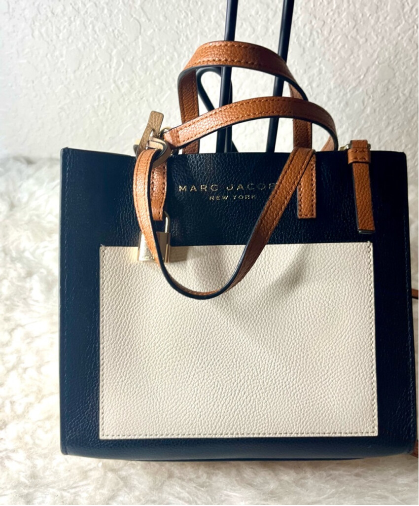 Marc Jacobs Mini Grind Colorblock Leather Crossbody Tote in Smoked Almond