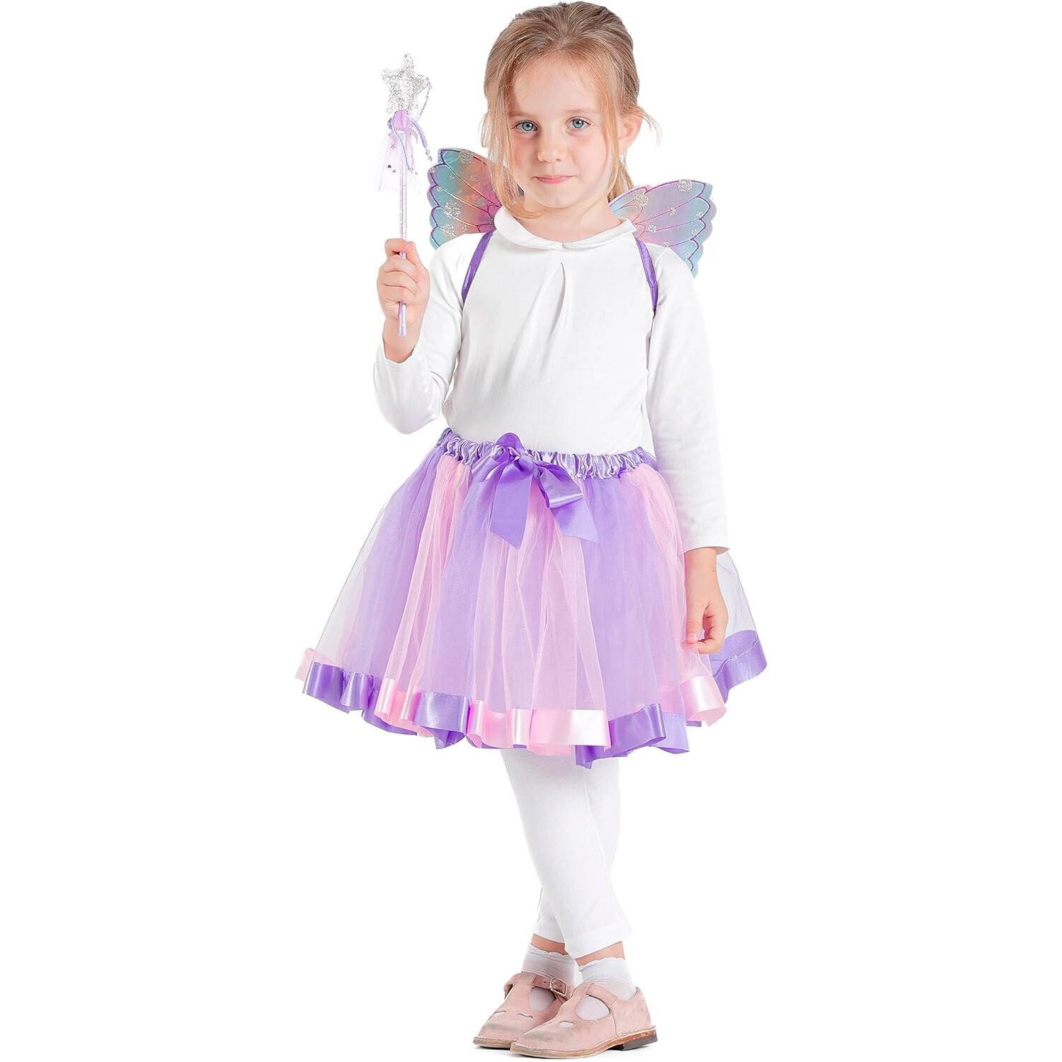 Kit Travestimento Carnevale Fatina Magic Fairy Tutù Ali e Bacchetta Bambina