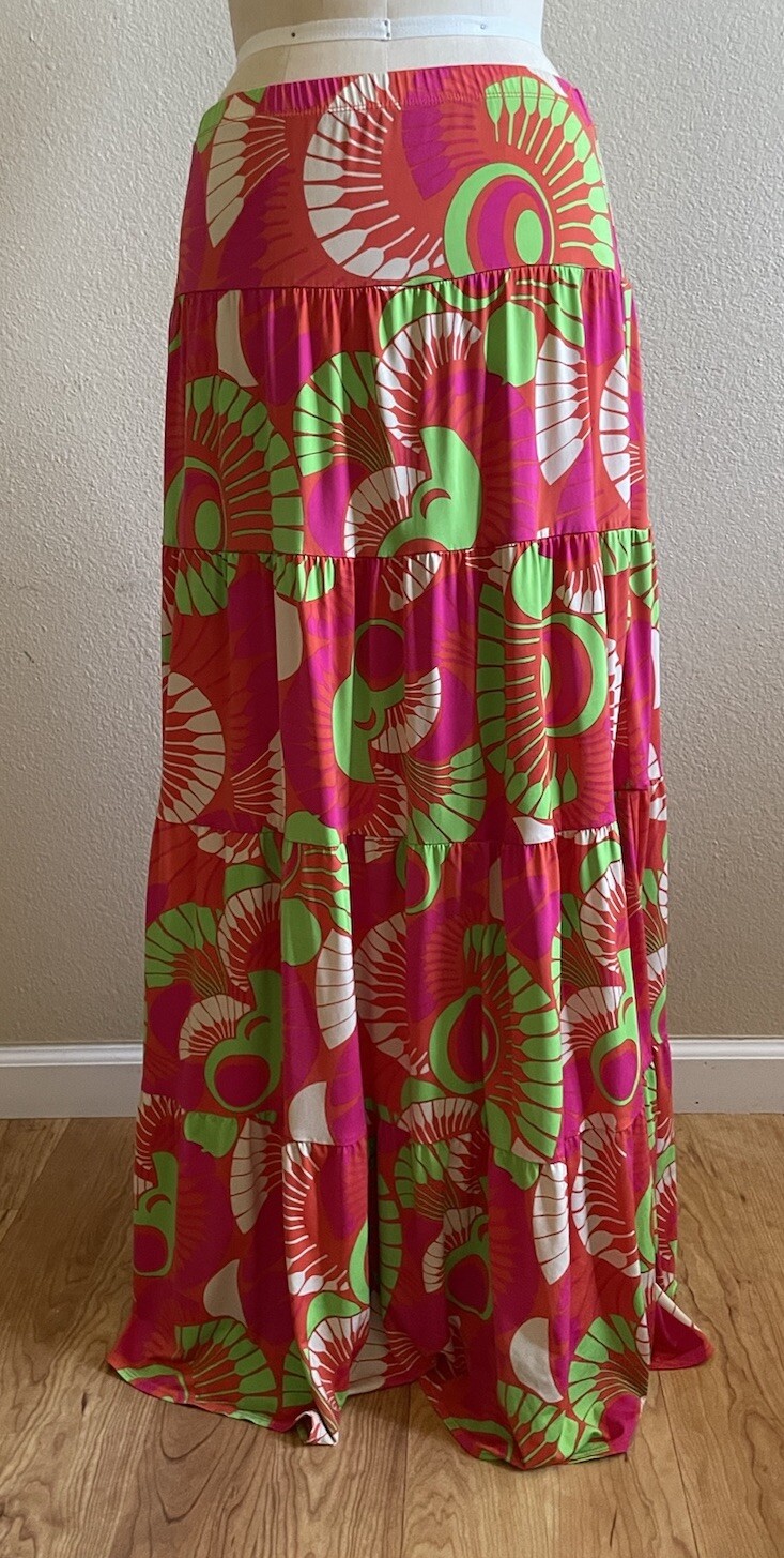 Nikki Poulos Womens Skirt Size Large Multicolor Tiered Elastic Waist EUC