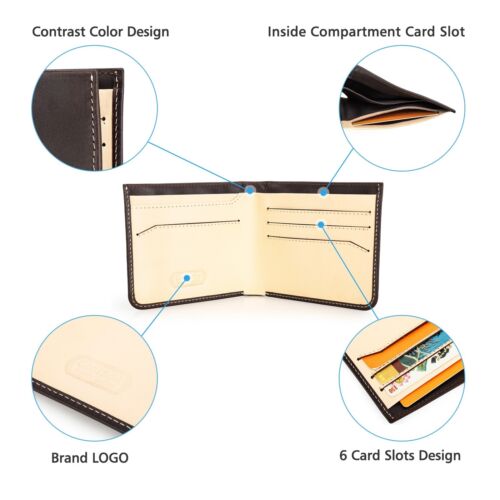 Contrast Color Design Bifold Men's Leather RFID Wallet Purse 6 Card Holder Gift - Picture 6 of 9