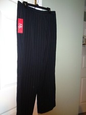 Anne Klein Women  s black Pinstripe Full Lined Dress Pants Straight Wide Leg SZ12