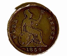 RARE 1854 Four Pence Groat Silver QUEEN VICTORIA