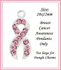 Breast Cancer Charm Awareness Pink Rhinestone Ribbon Dangle Neck or Bracelet