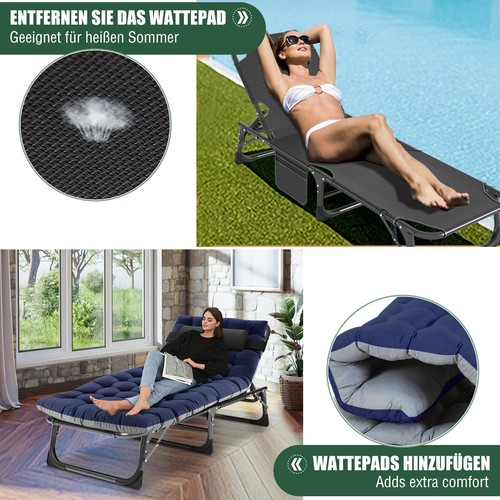 H&ZT Campingbett klappbar Nackenkissen, Seitentasche 191x68x30cm für Camping - Bild 18 von 61