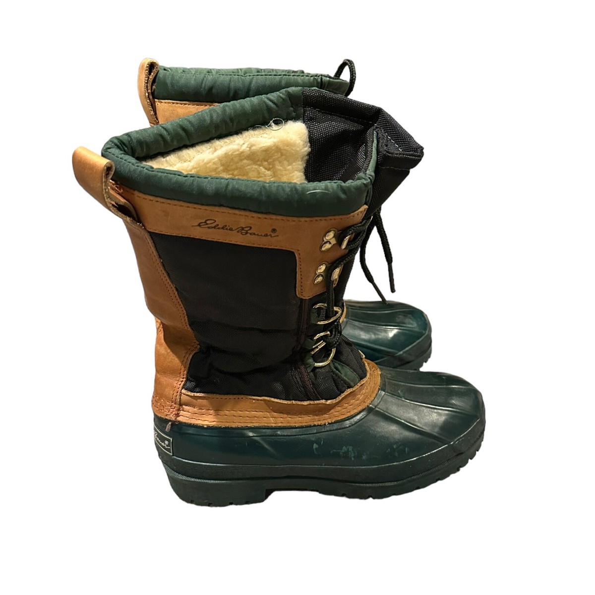 Eddie Bauer Forest Green and Tan Lined Winter‎ Duck Boots 7M Eddie Bauer Booties - Etsy main image 3