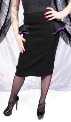 Peplum Skirt size 8 - Black Leopard Wiggle Stretch Pencil Retro MISS FORTUNE