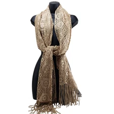 Cejon Accessories Scarf Beautiful Golden Lace Fringe 20/80" Made In The USA NWT