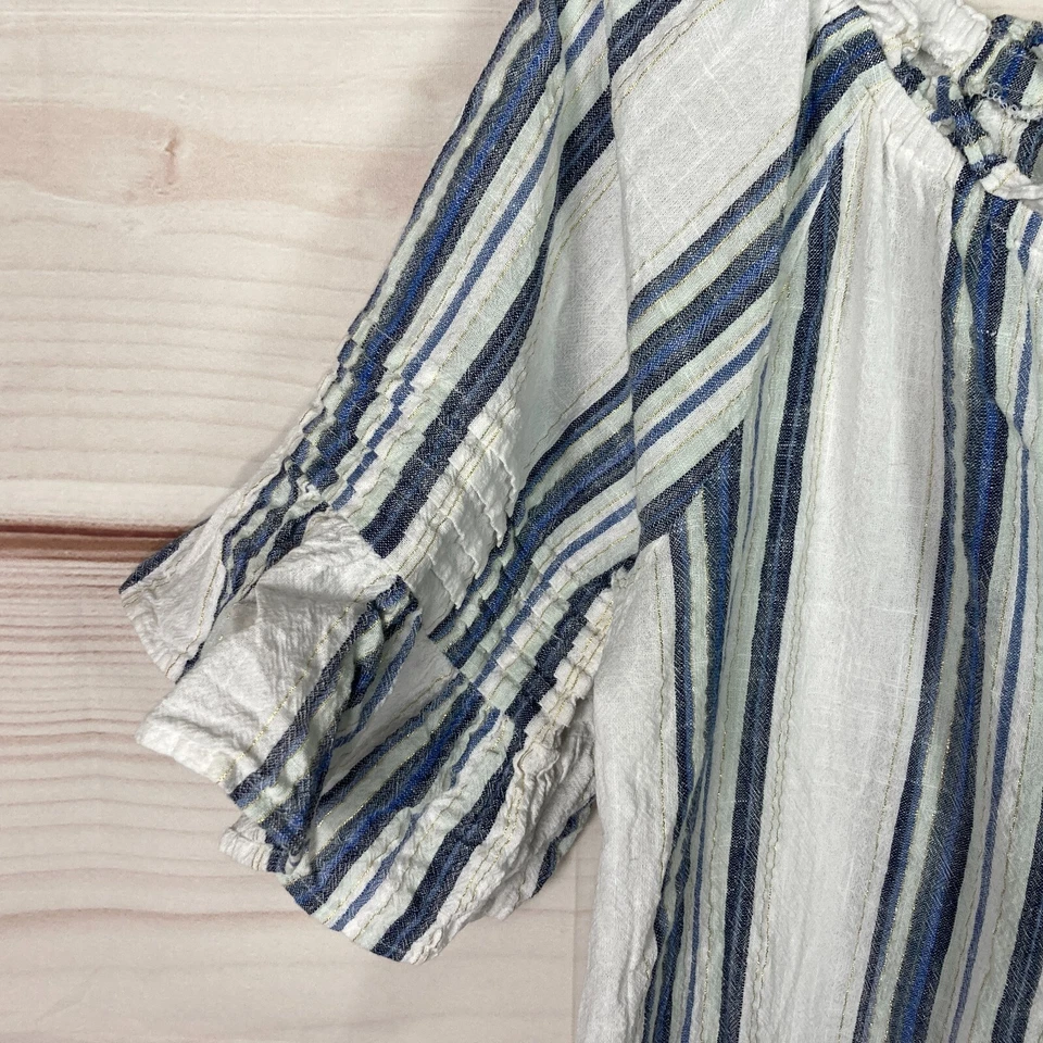 Mlle Gabrielle Топ женщин 1 X белая полоса блузка туника коротким рукавом галстук шеи - Изображение 3 из 4