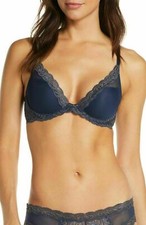 Natori 730023 Feathers Underwire Lace Deep Plunge Contour Bra NAVY size 30 DDD/F