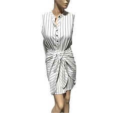 DREW White & Black Striped Tie Front Dress Size M Sleeveless