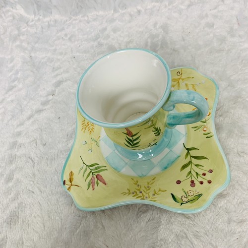 Capriware Cup Square Dessert Plate Beautiful Handpainted Floral Pedestal Mug - Picture 10 of 10