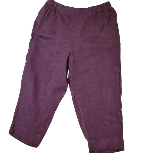 FLAX Size 1G Generous Classic Floods Pant Wide Leg Pull On Linen Deep Purple XL - Picture 1 of 10