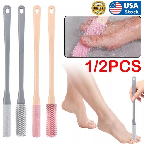 2× Toe Gap Cleaning Brush Foot Scrubber Silicone Shower Long Handle Brush 15.7" - Picture 3 of 19