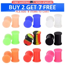 Pair of SOLID Silicone Ear Gauges-Soft Ear Plugs-Flexible Flesh Tunnel Piercing