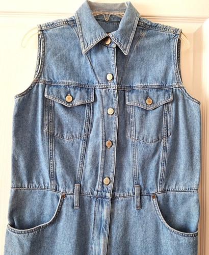 Vtg 90's JONES JEANS Sleeveless Denim Jumpsuit Pockets & Belt Loops Women's sz 8 - Picture 2 of 5