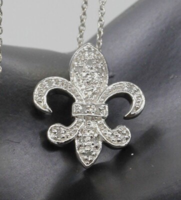 925 STERLING Fluer de Lies Moisanitte Diamant Anhänger Halskette EUC 5 Gramm, 18''