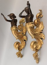 Pair Antique Victorian Gold Gilt Bronze Figural Woman Light Sconce Sculptures