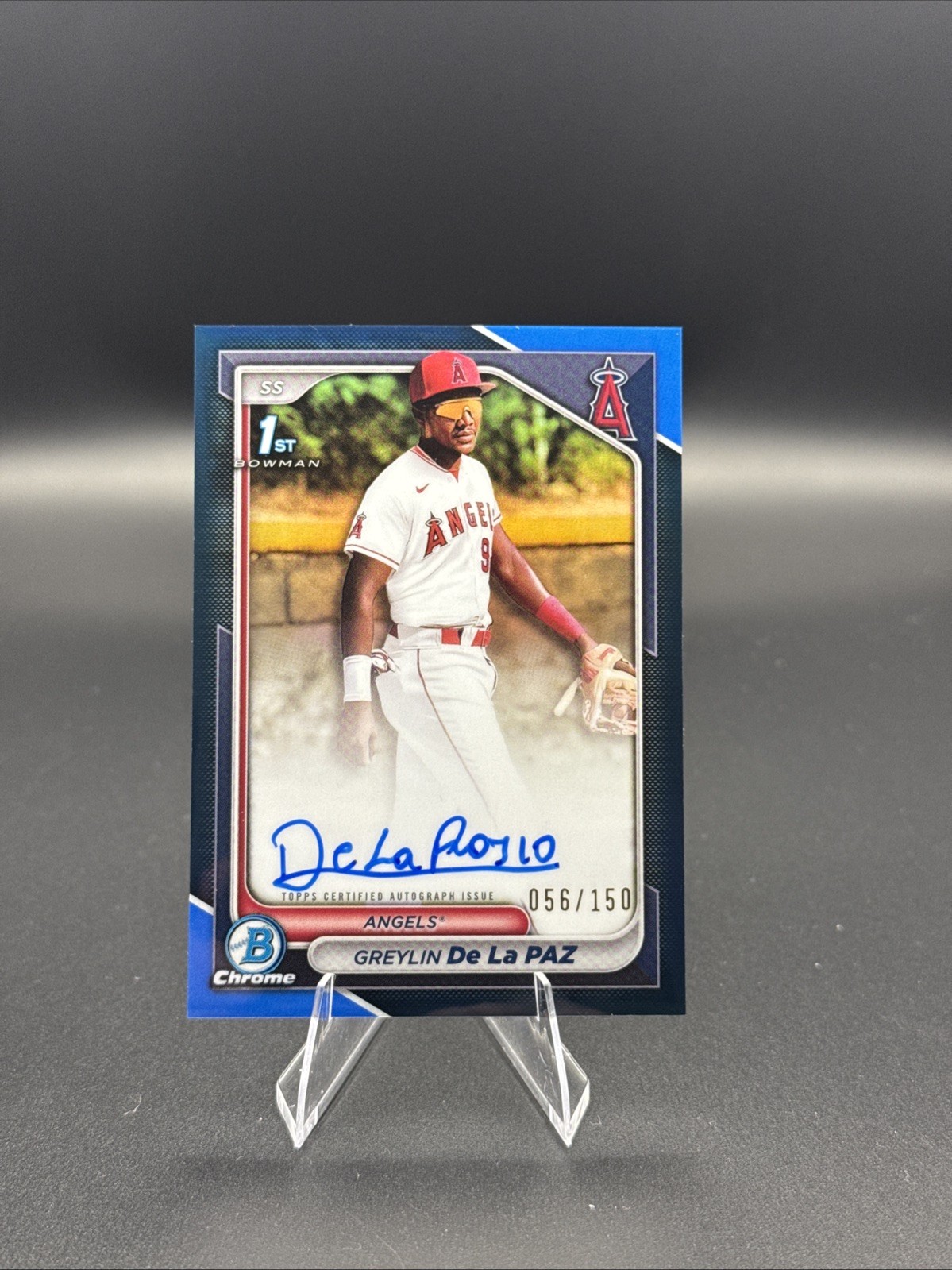 2024 Bowman Chrome Greylin De La Paz Auto Blue Refractor 1st #/150 Angels CPA-GD