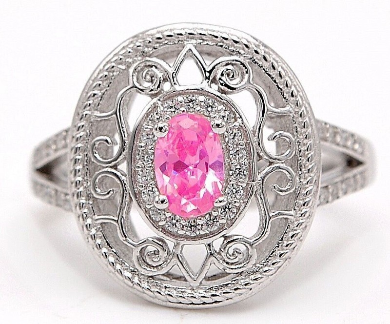 2CT Heat Treated Pink Topaz 925 Solid Sterling Silver Ring Sz 8 U3-5