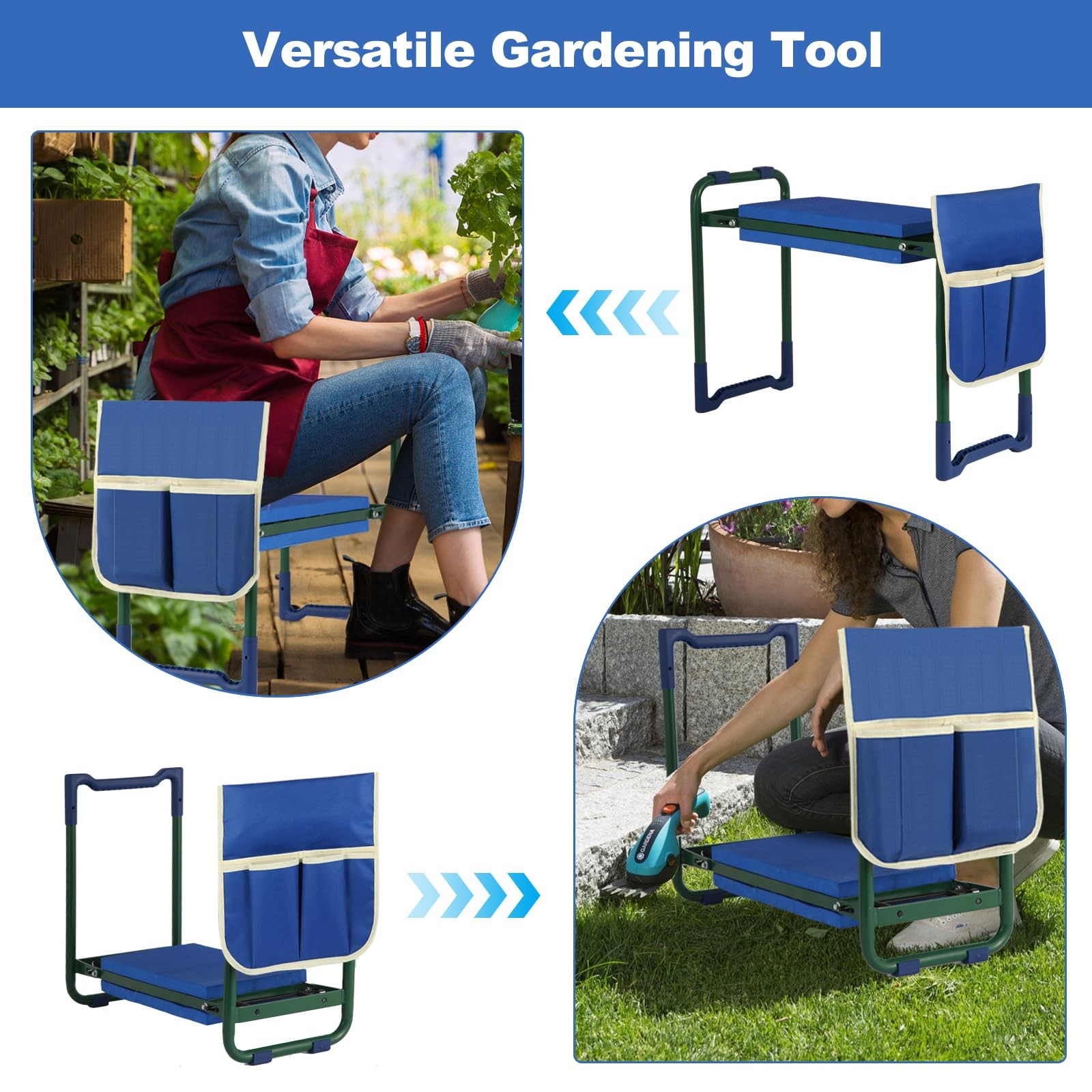 Foldable Garden Kneeler and Seat with Thicker Pad Heavy Duty Stool Tool Bag