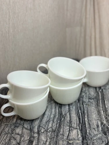 Set of 5 Vintage Pyrex White Milk Glass Coffee Cups – Corning USA Mugs