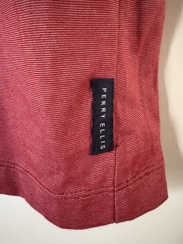 Camisa Polo Perry Ellis Roja Talla Para Hombre XL Corta Slv Fina Rayas Absorbente de Humedad - Imagen 4 de 13