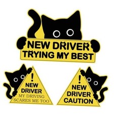3Pcs Black Cat New Car Driving Magnets, Funny New Driver Magnet for Car 3pcs